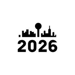 City Skyline with Fireworks Spelling Festive Mood Minimalist Illustration Vector illustration