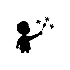 Child Enjoying Fireworks in Festive Night Sky Scene Vector illustration