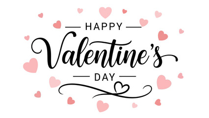 Elegant Happy Valentine's Day calligraphy with pink hearts illustration, perfect for greeting cards, banners, and romantic celebrations © Hussnain