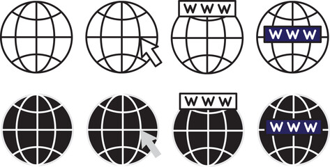 
Globe symbol icons set. World web icon. Website Icon. world wide web icons collection. vector www icon isolated on transparent background
