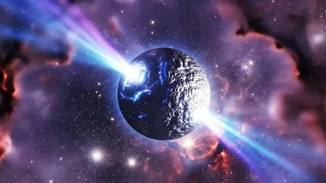 Pulsar Neutron Star Emitting Powerful Gamma Ray Beams in Deep Space.