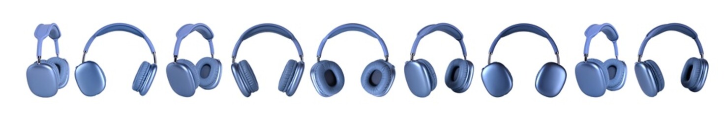 A set of modern wireless headphones in blue and gray tones on an isolated background.