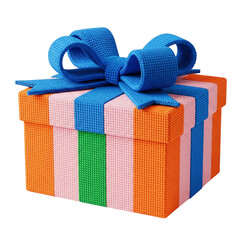 Colorful gift box with blue bow isolated on a transparent background