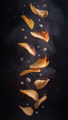 Fiery chips and stones falling.