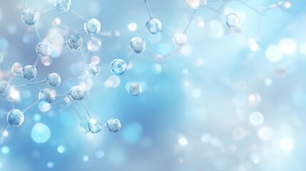 A light-blue abstract background with interconnected, translucent spheres, bokeh effect, suggesting a network or molecular structure