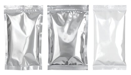 Three Shiny Foil Packaging Bags for Food Storage.