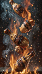 Chicken Drumsticks Falling into Grill Fire.