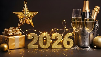 Sparkler-Style 2026 with Fireworks in Night Sky