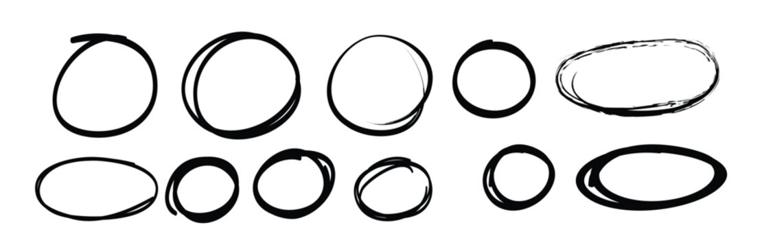  hand drawn scribble line circles and arrows doodle round