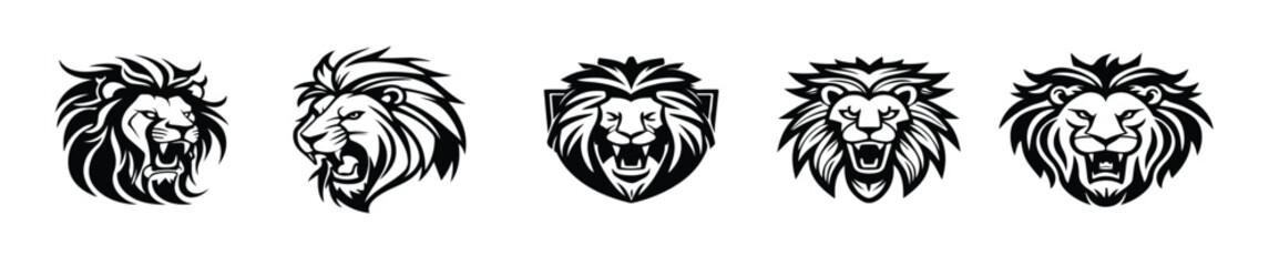 Obraz premium lion head face logo set silhouette black icon tattoo mascot