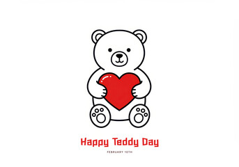 Happy Teddy Day simple line art teddy bear holding a red heart february 10th love