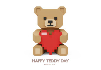 Pixelated Teddy Bear Holding a Red Heart on White Background Happy Teddy Day pixel art 8-bit