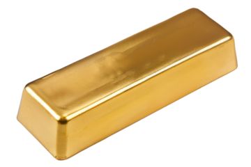 single shiny metal gold bar isolated on white or transparent png