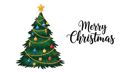 Decorated christmas tree with merry christmas