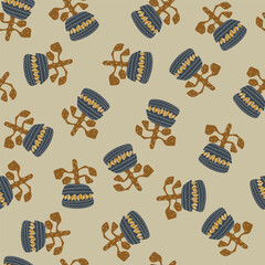 Seamless pattern with hand drawn blue flowers. Vector illustration.