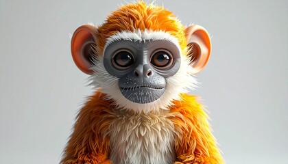 Charming and Adorable Orange Fluffy Monkey Illustration with Expressive Eyes and Big Ears, a Delightful Digital Artwork Capturing Innocence and Playfulness