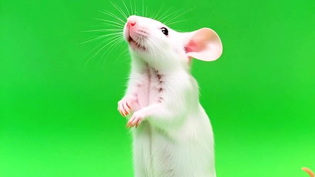 white rat on a green background, rat video animal life , mouse wildlife videos