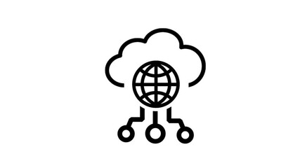 Global cloud computing network icon showing connectivity between world servers, internet data storage, and worldwide digital information exchange for business. - Powered by Adobe