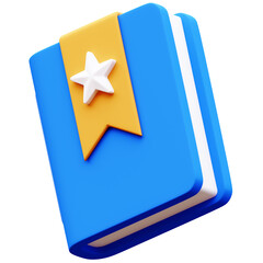 3D Illustration of a blue book with a yellow bookmark and a white star, representing knowledge, learning, education, and reading.