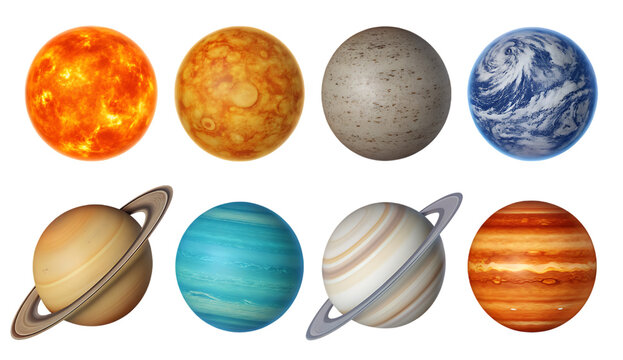 Solar system planets isolated on transparent background