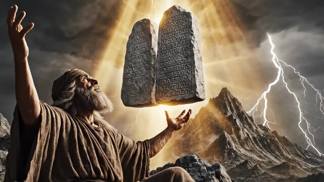 Moses receiving the Ten Commandments second time - Moses Mount Sinai second tablets ai video