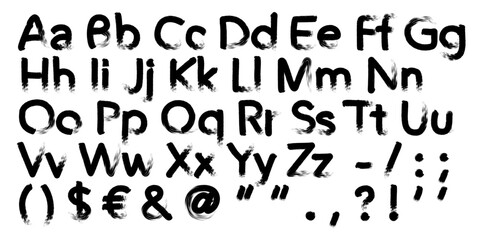 bold, contemporary typeface inspired by street art and stencil spray paint. The design features a heavy, rounded sans-serif base with realistic textured splatter and faded spray effects on the edges.  © นิรมล บุญเทพ