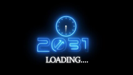 New year 2031 loading animation. Neon new year text animation. New year timer clock icon animation. New year  2031 loading concept. Loading bar from 2031 new year transfer animation.4k video 