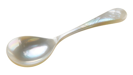 Small iridescent mother of pearl spoon perfect for caviar or delicate serving on transparent background