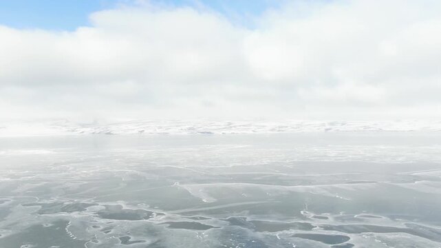 Aerial view of frozen lake Paravani