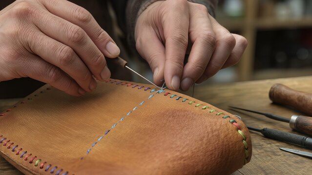 Hand-Stitching Colorful Thread into Leather - Powered by Adobe
