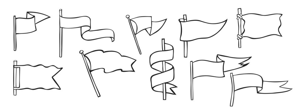 hand drawn flags monochrome labels wanderlust style pennants