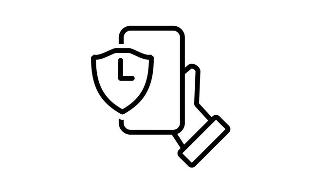 Mobile phone security icon with shield and clock symbol, illustrating time-based digital protection, secure smartphone access, and cyber safety software.