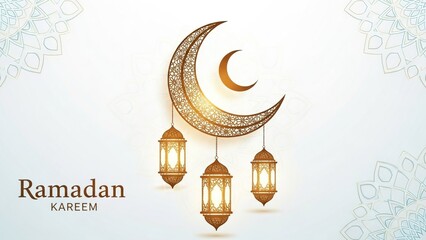 Ramadan kareem moon and lanterns