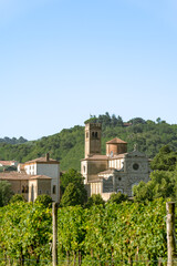 View of Benedictine monastery and convent Abbazia di Praglia in Padua, Italy as a Christianity, religion, and Catholicism concept with green summer landscape 