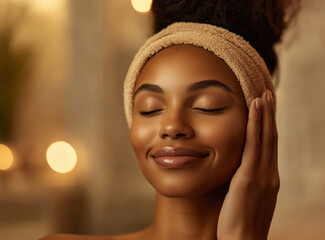 Woman enjoying a relaxing spa treatment with a headband and a calm expression