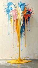 Colorful Paint Drip Splash Abstract Art on Neutral Background