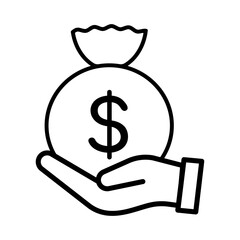icon of Hand holding money bag with dollar sign