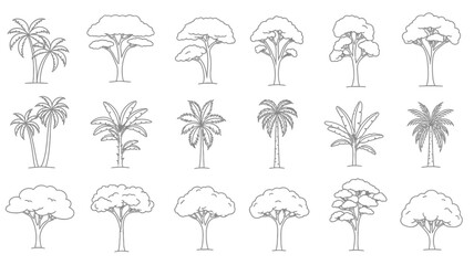 Various tropical trees in a linear design a beautiful silhouette © MSTMARIA