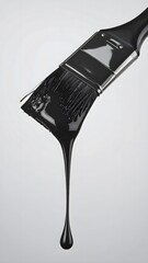 Paintbrush dripping with thick black paint on white background