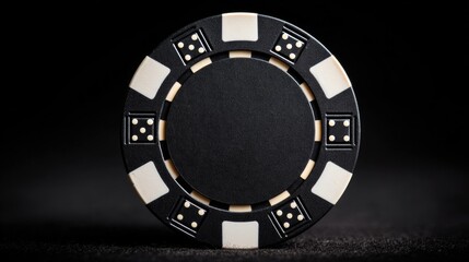 Naklejka premium Black and white poker chip standing upright on dark background with dramatic lighting