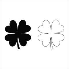 Four leaf clover icon. Black icon isolated on white background. Clover silhouette. Simple icon. Web site page and mobile app design vector element.