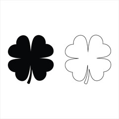 Four leaf clover icon. Black icon isolated on white background. Clover silhouette. Simple icon. Web site page and mobile app design vector element.