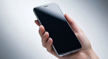 Person holding a blank smartphone screen in their hand