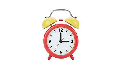 Red Alarm Clock Showing 3 O'Clock Isolated on White
