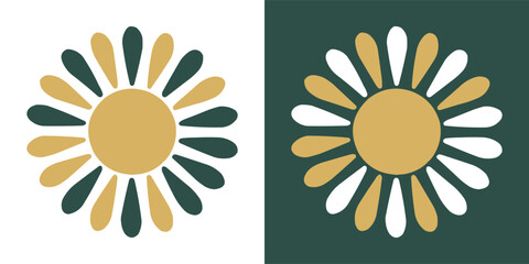 Stylized bright yellow and deep green floral sunburst patterns displayed side by side against contrasting backgrounds for design use © Vectyx
