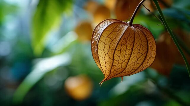 Stunning Close-Up of Chinese Lantern Fruit Capsula Sinensis Botanical Macro Photography Nature Autumn Fall Harvest Decorative Ornamental Plant Stock Video Footage