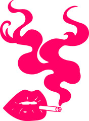 Fototapeta premium woman lips with black and white transparent smoking smoke vector silhouette of smoking lips 