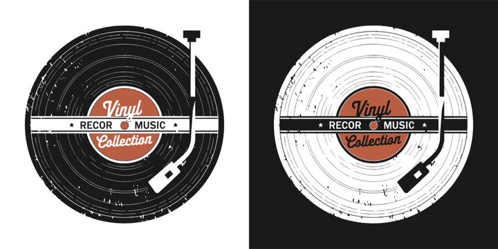 Vintage distressed vinyl record album design featuring a turntable needle in black and white contrast styles