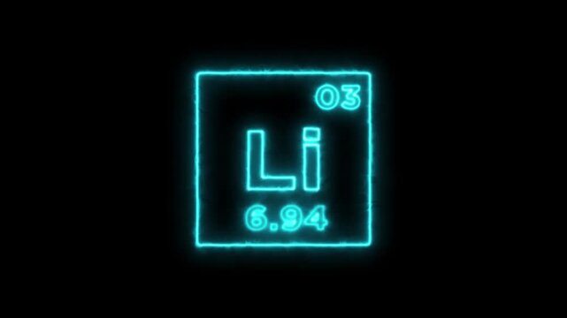 Lithium periodic table element symbol hologram, chemical element Periodic Table, atomic weight element number on black background in 4K
