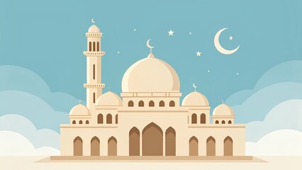 Peaceful Mosque Under a Starry Sky Spiritual Islamic Architecture Night Sky Celestial Landscape Faith Cultural Heritage Tranquil AI Generated